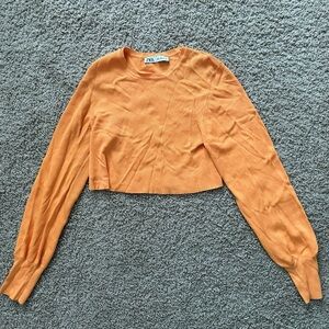 ZARA orange ribbed cropped long sleeve shirt size L